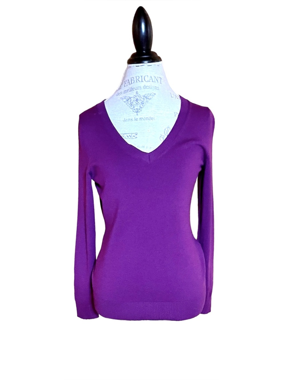 Banana Republic Extra Fine Merino Wool Fig Plum Purple V Neck Pullover Sweater S